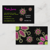 Funky Retro Bloem Roze Paarse Groen Creatief Plezi Visitekaartje (Voorkant / Achterkant)