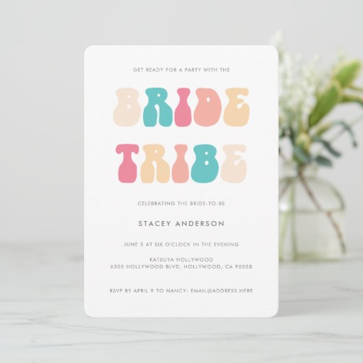 Funky Retro Bride Tribe Bachelorette Kaart (Staand voorkant)