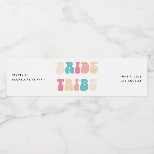 Funky Retro  Bride Tribe Bachelorette Waterfles Etiket (Enkel label)