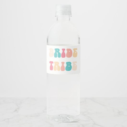 Funky Retro  Bride Tribe Bachelorette Waterfles Etiket (Voorkant)