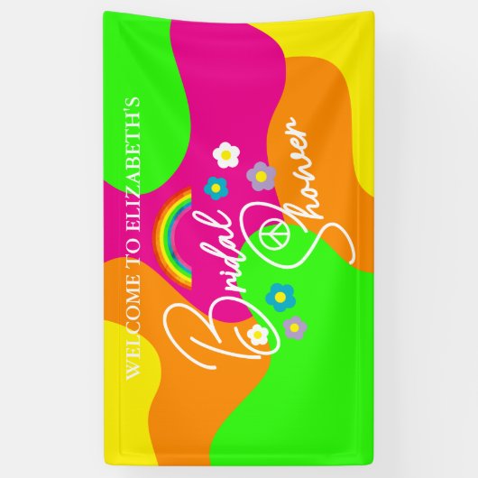 Funky Retro Bruiloftsfeest Spandoek (Verticaal)