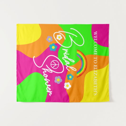 Funky Retro Bruiloftsfeest Wandkleed (Voorkant (horizontaal))