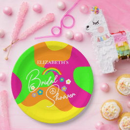 Funky Retro Bruiloftsfeestje Papieren Bordje