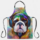 Funky Retro Bulldog met hoofdtelefoon Schort (Voorkant)
