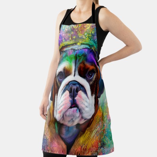 Funky Retro Bulldog met hoofdtelefoon Schort (Insitu)