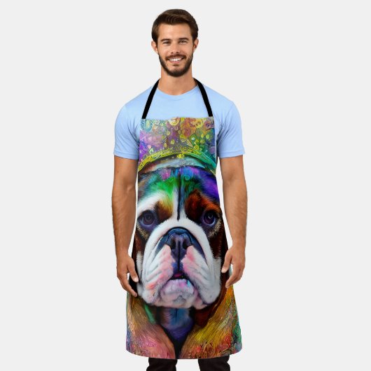 Funky Retro Bulldog met hoofdtelefoon Schort (Gedragen)