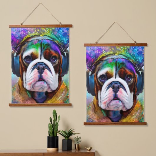 Funky Retro Bulldog Wearing Hangend Wandkleed (Asymmetrisch)