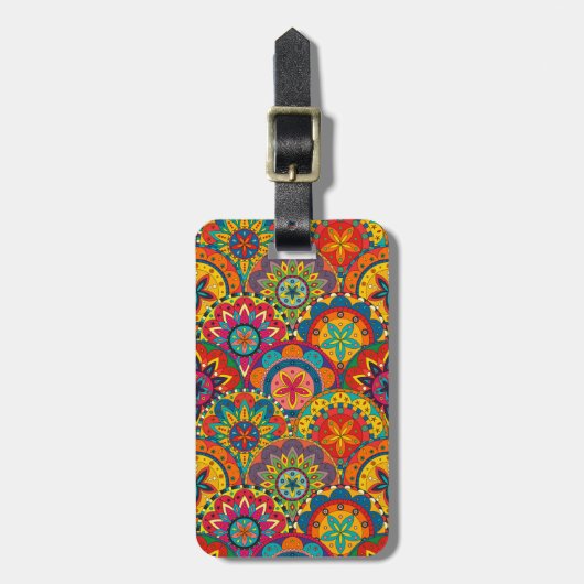 Funky Retro Colorful Mandala Pattern Bagagelabel (Voorkant verticaal)