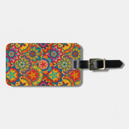 Funky Retro Colorful Mandala Pattern Bagagelabel