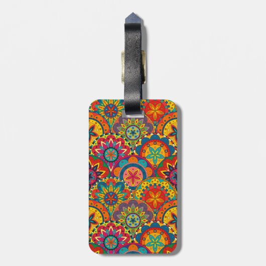 Funky Retro Colorful Mandala Pattern Bagagelabel (Achterkant verticaal)