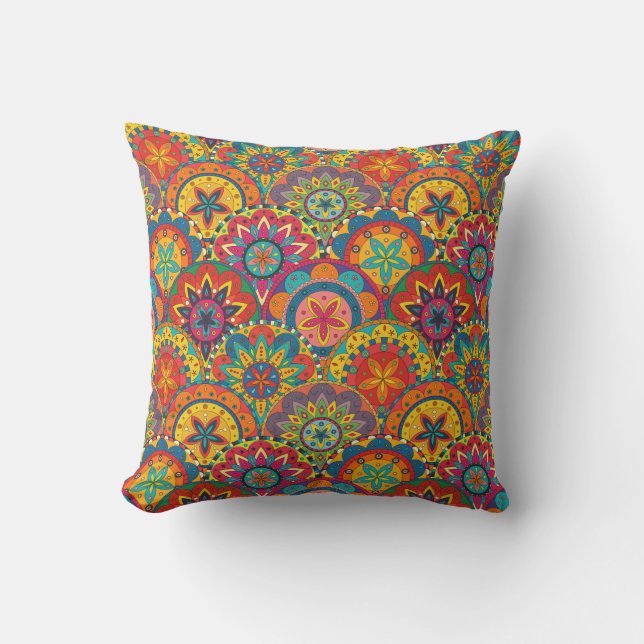 Funky Retro Colorful Mandala Pattern Buitenkussen (Voorkant)