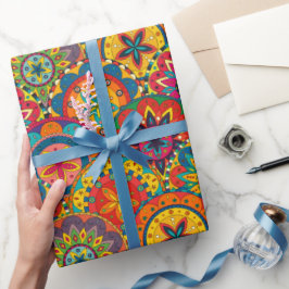 Funky Retro Colorful Mandala Pattern Cadeaupapier