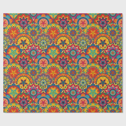 Funky Retro Colorful Mandala Pattern Cadeaupapier (Vlak)