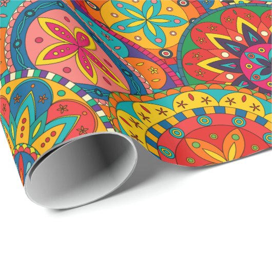 Funky Retro Colorful Mandala Pattern Cadeaupapier (Rol Hoek)