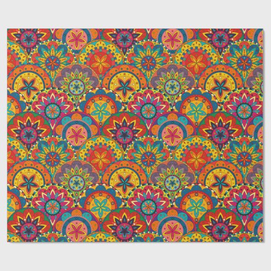 Funky Retro Colorful Mandala Pattern Cadeaupapier (Vlak)