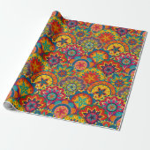 Funky Retro Colorful Mandala Pattern Cadeaupapier (Uitgerold)