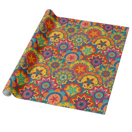 Funky Retro Colorful Mandala Pattern Cadeaupapier