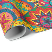 Funky Retro Colorful Mandala Pattern Cadeaupapier (Rol Hoek)