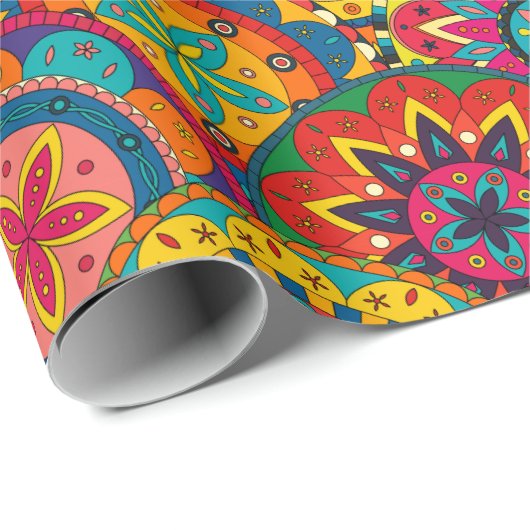 Funky Retro Colorful Mandala Pattern Cadeaupapier (Rol Hoek)