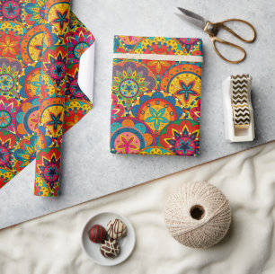 Funky Retro Colorful Mandala Pattern Cadeaupapier