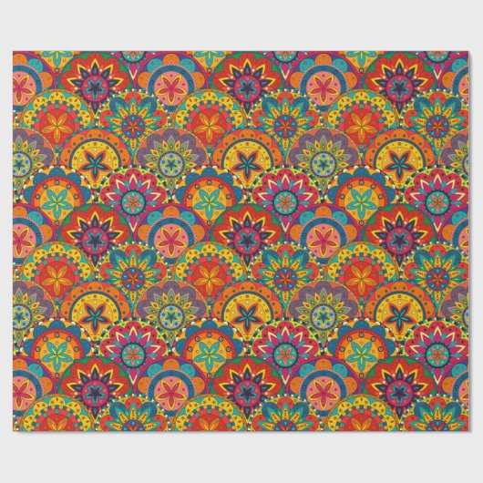 Funky Retro Colorful Mandala Pattern Cadeaupapier (Vlak)
