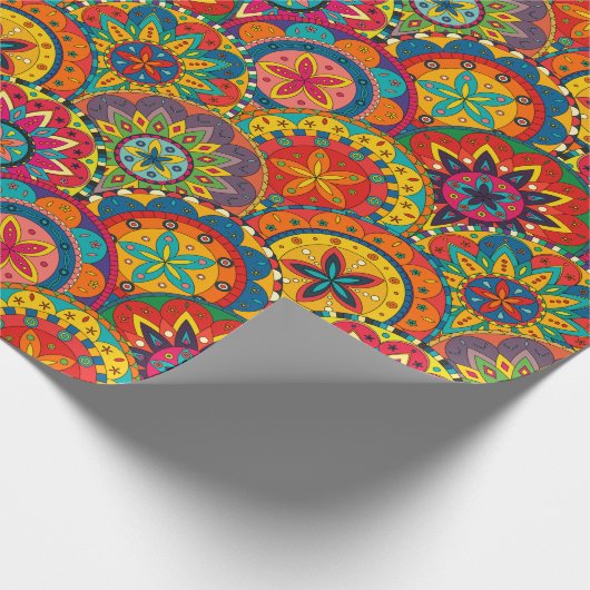 Funky Retro Colorful Mandala Pattern Cadeaupapier (Hoek)