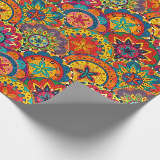 Funky Retro Colorful Mandala Pattern Cadeaupapier (Hoek)