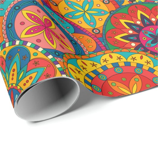 Funky Retro Colorful Mandala Pattern Cadeaupapier (Rol Hoek)