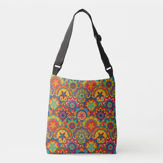 Funky Retro Colorful Mandala Pattern Crossbody Tas (Voorkant)