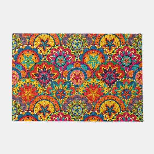 Funky Retro Colorful Mandala Pattern Deurmat (Voorkant)