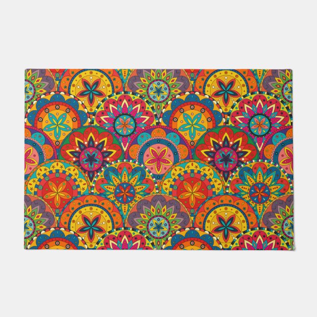 Funky Retro Colorful Mandala Pattern Deurmat (Voorkant)