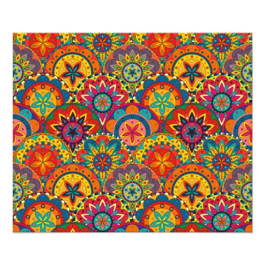 Funky Retro Colorful Mandala Pattern Foto Afdruk (Voorkant)
