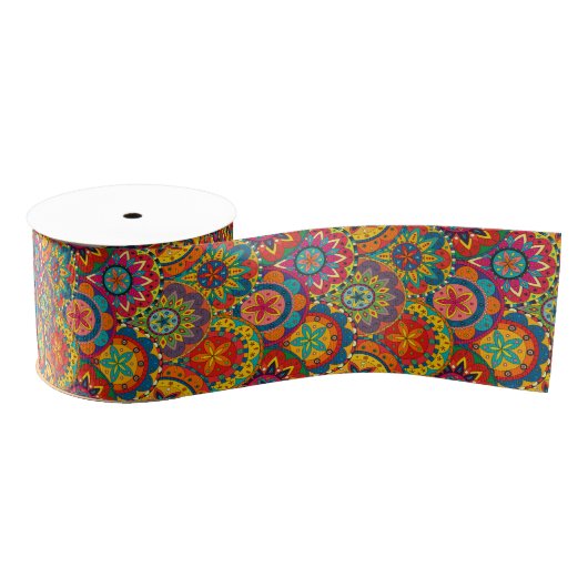Funky Retro Colorful Mandala Pattern Grosgrain Lint (Spoel)