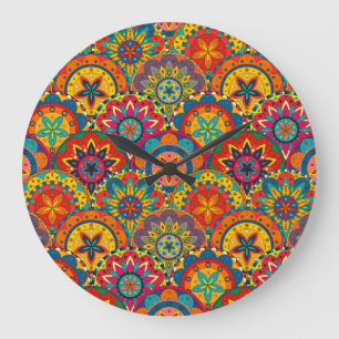 Funky Retro Colorful Mandala Pattern Grote Klok