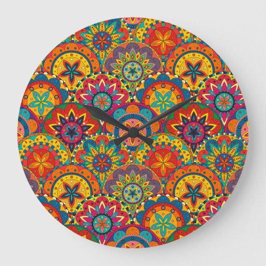 Funky Retro Colorful Mandala Pattern Grote Klok (Voorkant)