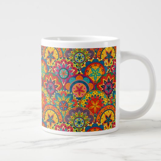 Funky Retro Colorful Mandala Pattern Grote Koffiekop (Rechts)