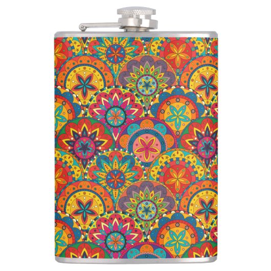 Funky Retro Colorful Mandala Pattern Heupfles (Voorkant)