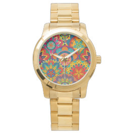 Funky Retro Colorful Mandala Pattern Horloge
