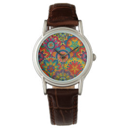 Funky Retro Colorful Mandala Pattern Horloge