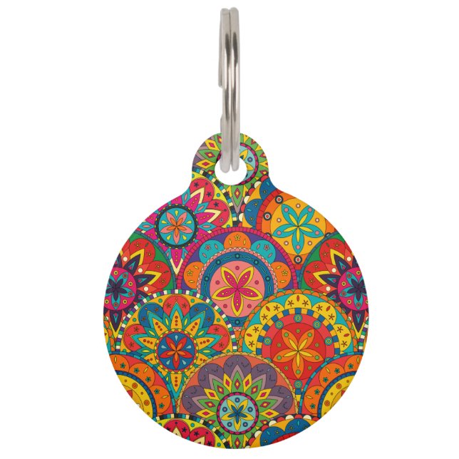 Funky Retro Colorful Mandala Pattern Huisdierpenning (Voorkant)