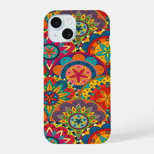 Funky Retro Colorful Mandala Pattern iPhone 15 Hoesje (Achterkant)