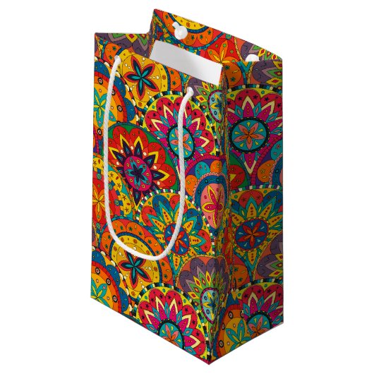 Funky Retro Colorful Mandala Pattern Klein Cadeauzakje (Voorkant Gekanteld)