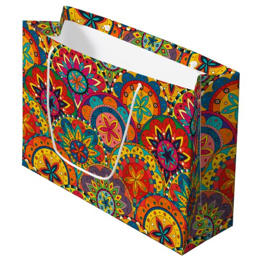 Funky Retro Colorful Mandala Pattern Large Cadeautasje (Voorkant Gekanteld)