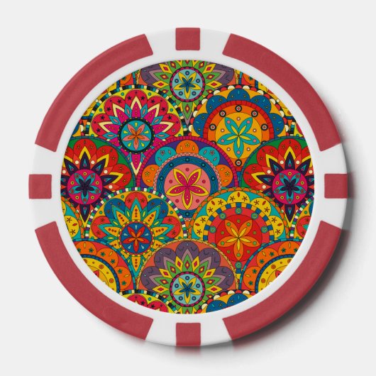 Funky Retro Colorful Mandala Pattern Pokerchips (Voorkant)