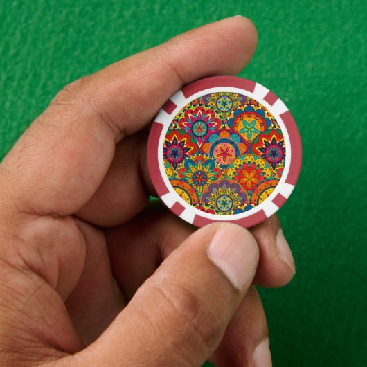 Funky Retro Colorful Mandala Pattern Pokerchips (Hand)