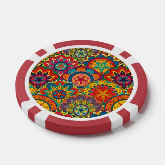 Funky Retro Colorful Mandala Pattern Pokerchips (Enkel)