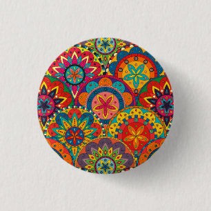 Funky Retro Colorful Mandala Pattern Ronde Button 3,2 Cm