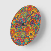 Funky Retro Colorful Mandala Pattern Ronde Klok (Hoek)