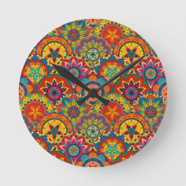 Funky Retro Colorful Mandala Pattern Ronde Klok