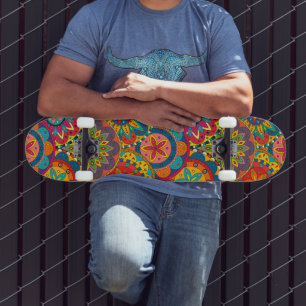 Funky Retro Colorful Mandala Pattern Skateboard